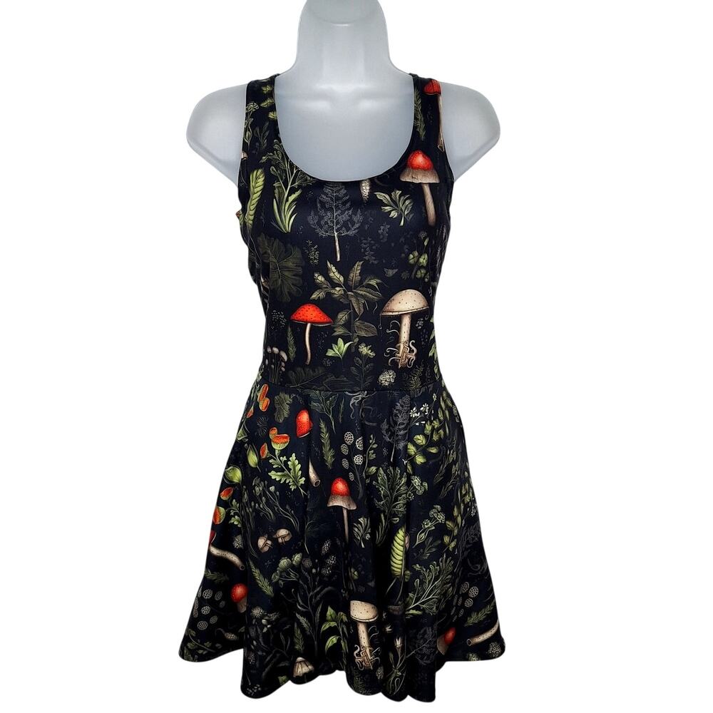 Rogue + Wolf Foraging Skater Dress S Mushrooms Forest Whimsy Goth Dark Botanical